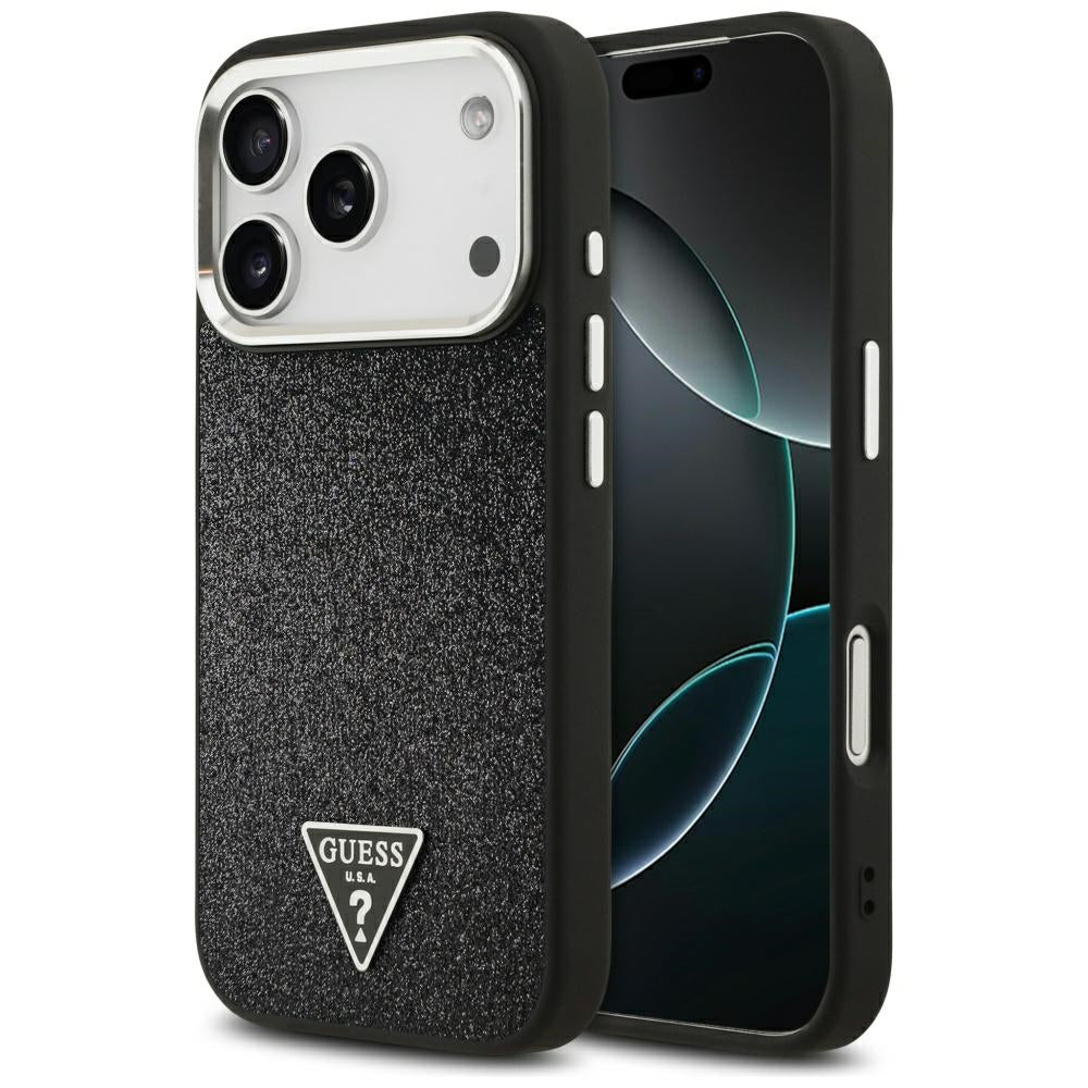 MagSafe-kotelo Apple iPhone 17 Prolle, Guess, Glitter Triangle Logo, Musta