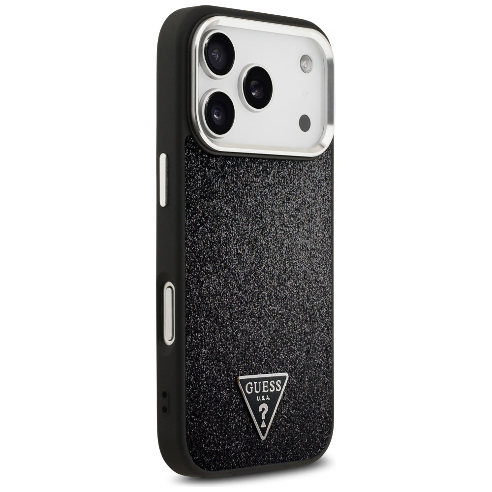 MagSafe-kotelo Apple iPhone 17 Prolle, Guess, Glitter Triangle Logo, Musta