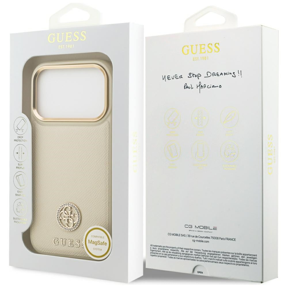 MagSafe-kotelo Apple iPhone 17 Prolle, Guess, Grained Strass Logo, Beige
