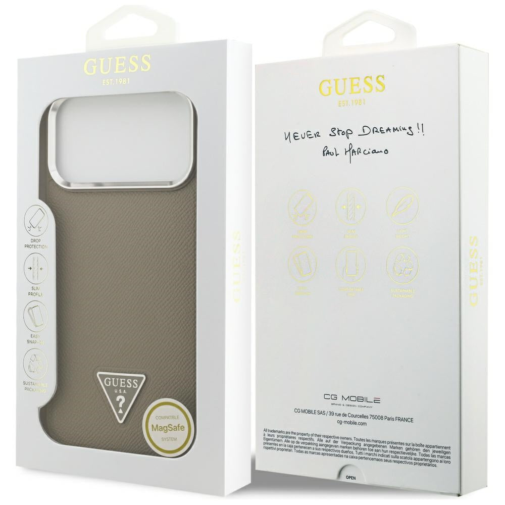 MagSafe-kotelo Apple iPhone 17 Prolle, Guess, Grained Triangle Logo, Ruskea