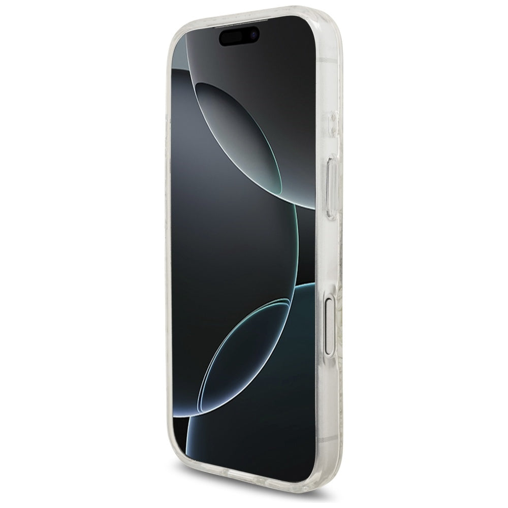 MagSafe-kotelo Apple iPhone 17 Prolle, Guess, IML Flowers Allover Electroplated with Pearl Strap, Valkoinen