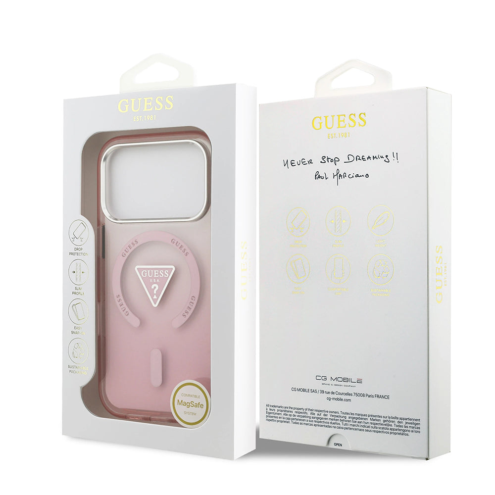 MagSafe-kotelo Apple iPhone 17 Prolle, Guess, IML Gradient Triangle -logo, Pinkki