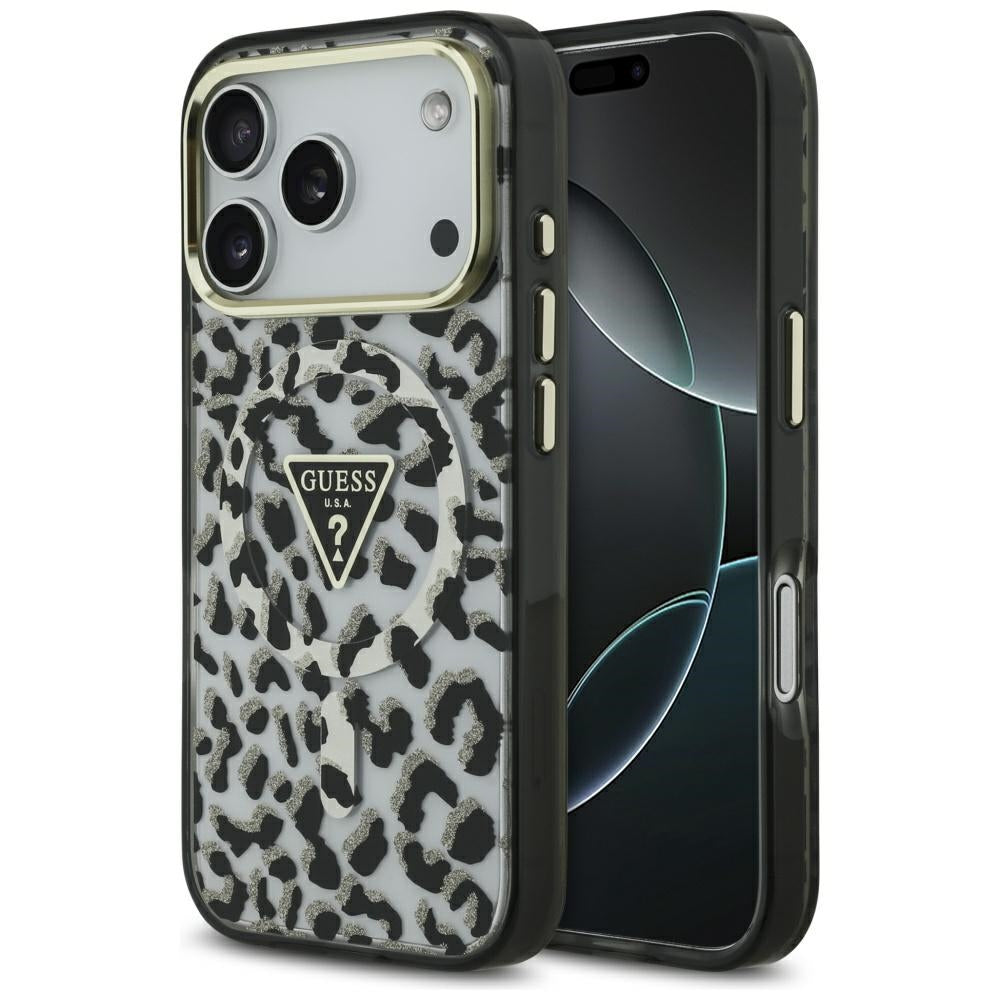 MagSafe-kotelo Apple iPhone 17 Prolle, Guess, Leopard Glitter, Musta