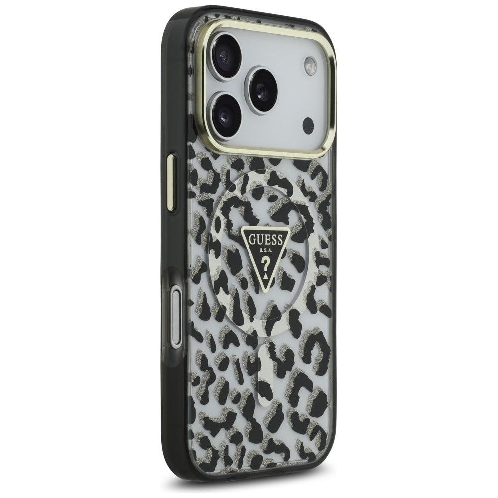 MagSafe-kotelo Apple iPhone 17 Prolle, Guess, Leopard Glitter, Musta
