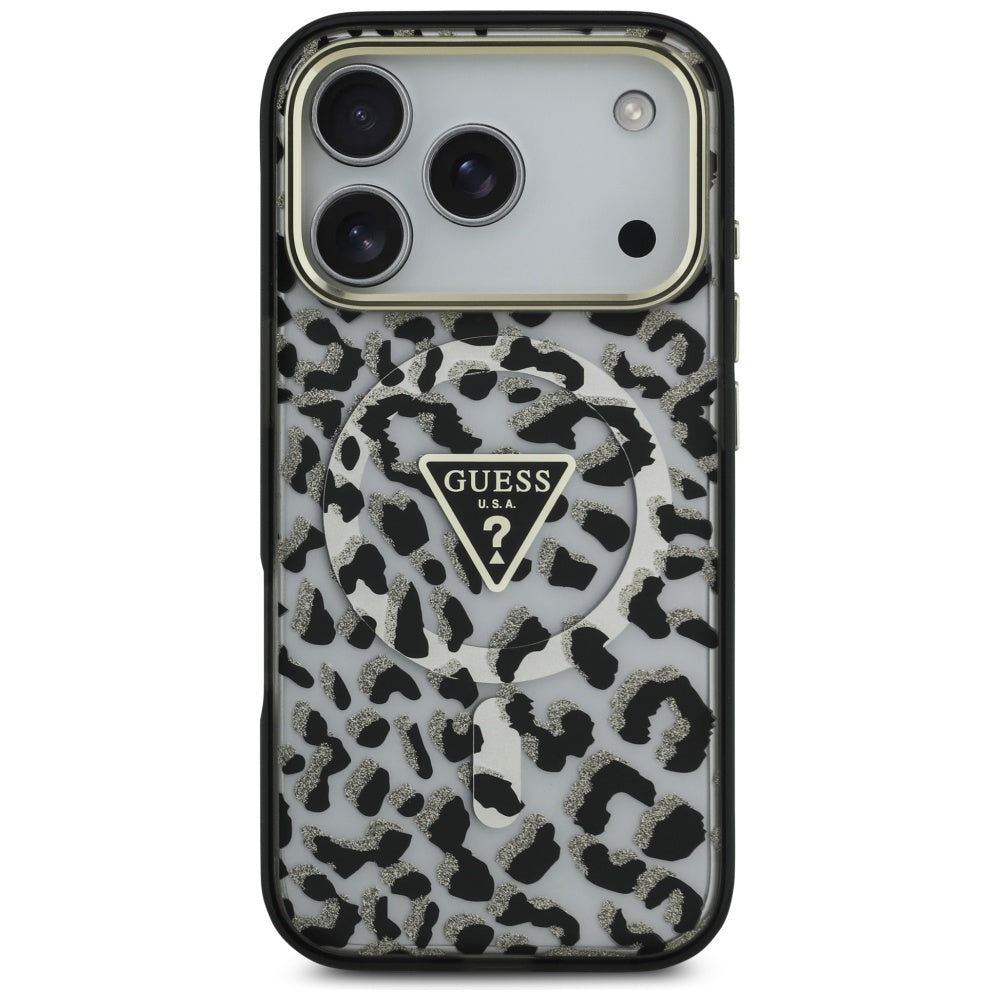 MagSafe-kotelo Apple iPhone 17 Prolle, Guess, Leopard Glitter, Musta