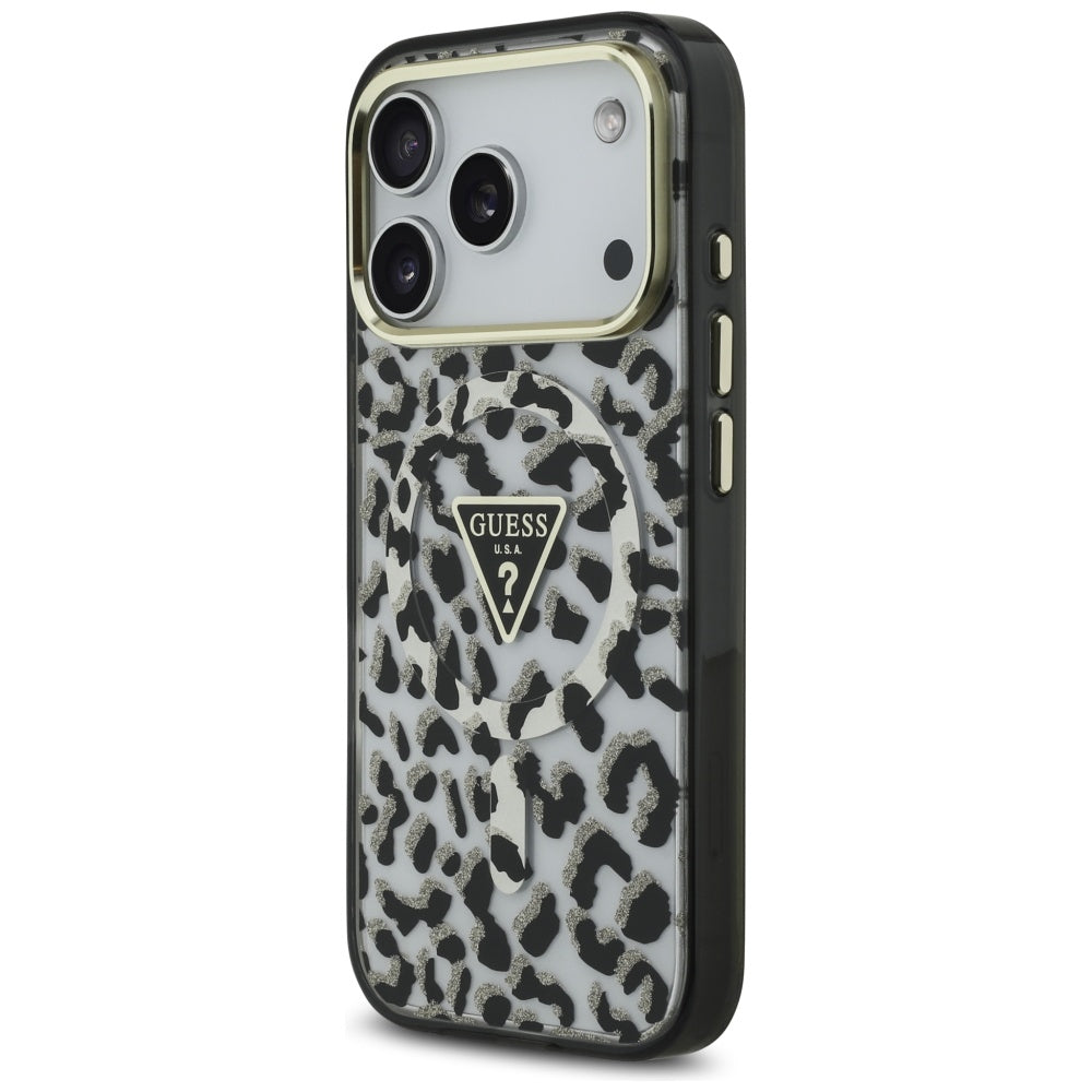 MagSafe-kotelo Apple iPhone 17 Prolle, Guess, Leopard Glitter, Musta