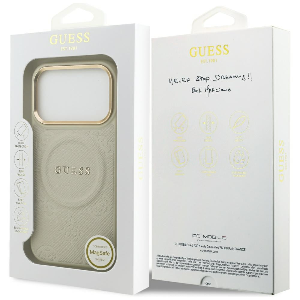 MagSafe-kotelo Apple iPhone 17 Prolle, Guess, Peony Hot Stamp, Beige