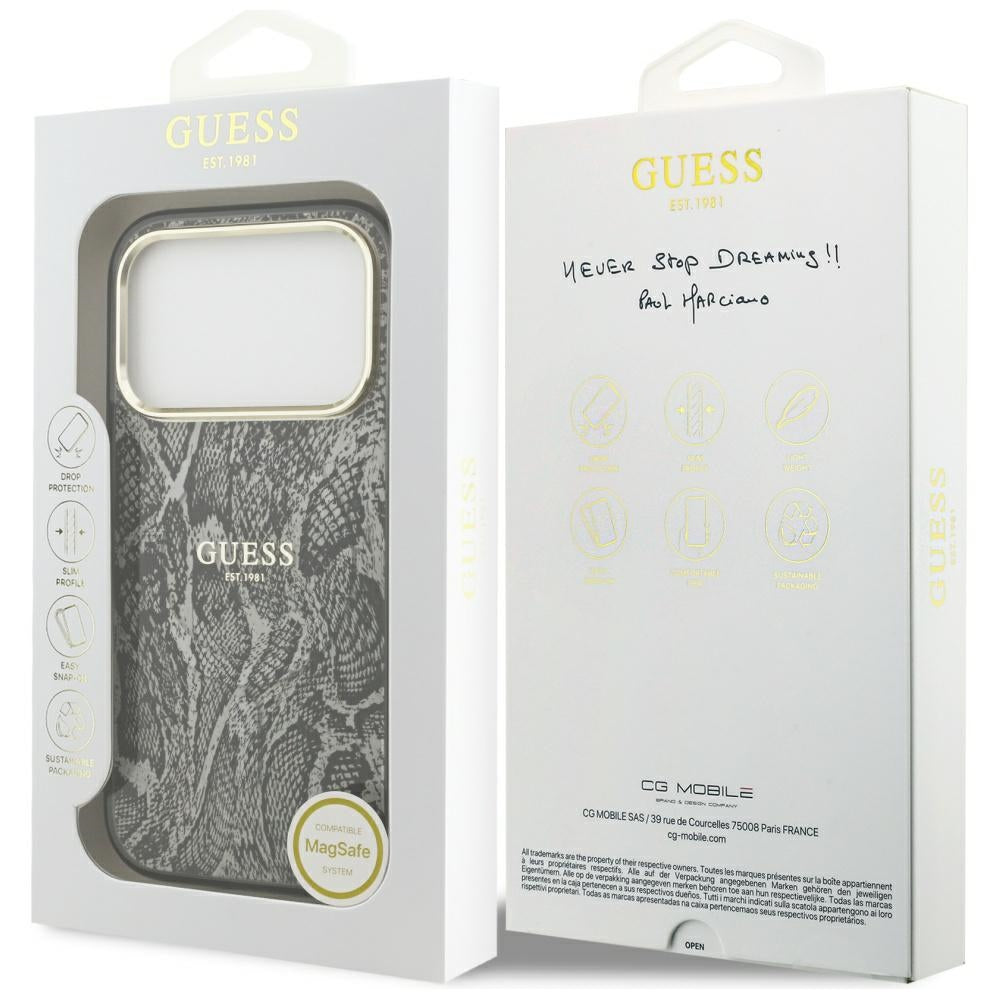 MagSafe-kotelo Apple iPhone 17 Prolle, Guess, Python-kuosi, Musta