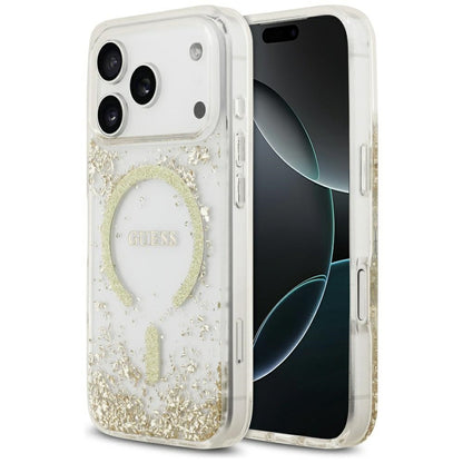 MagSafe-kotelo Apple iPhone 17 Prolle, Guess, Resin Bottom Glitter, Kultainen