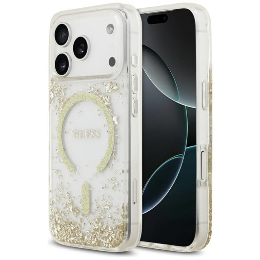 MagSafe-kotelo Apple iPhone 17 Prolle, Guess, Resin Bottom Glitter, Kultainen