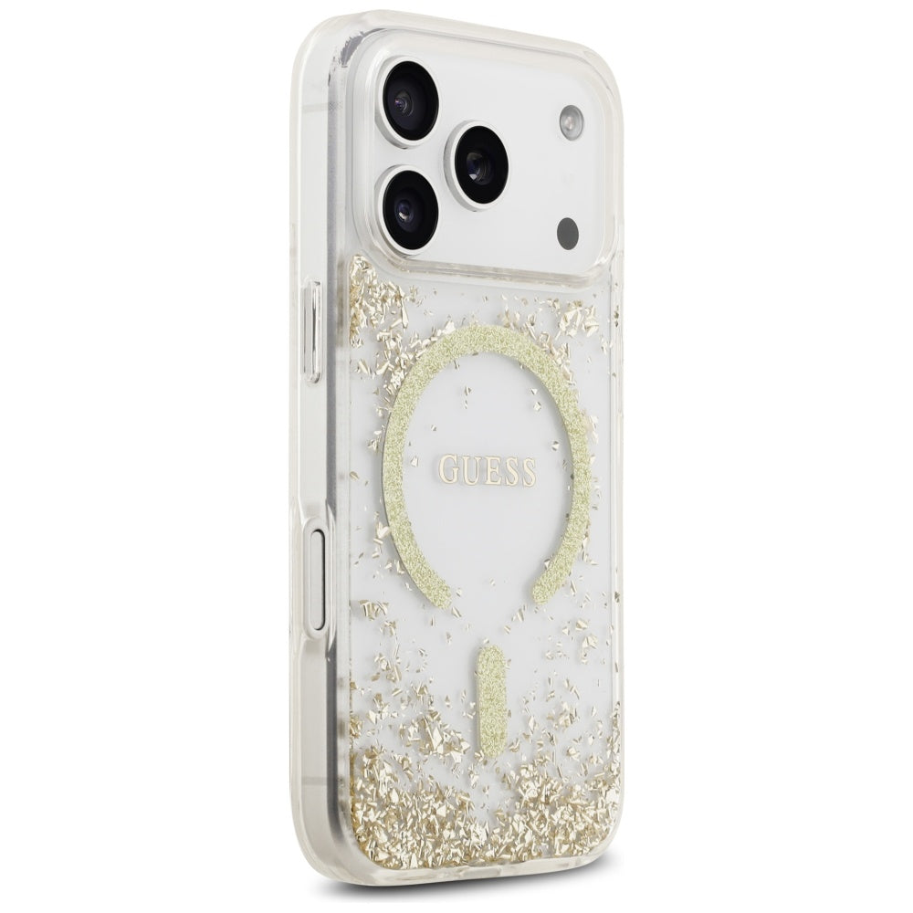 MagSafe-kotelo Apple iPhone 17 Prolle, Guess, Resin Bottom Glitter, Kultainen
