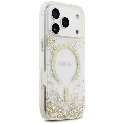 MagSafe-kotelo Apple iPhone 17 Prolle, Guess, Resin Bottom Glitter, Kultainen