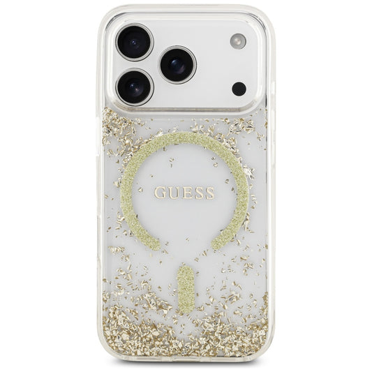 MagSafe-kotelo Apple iPhone 17 Prolle, Guess, Resin Bottom Glitter, Kultainen
