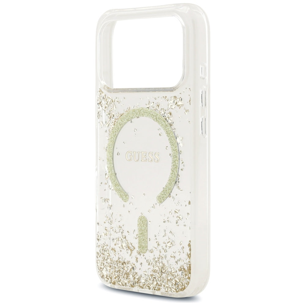 MagSafe-kotelo Apple iPhone 17 Prolle, Guess, Resin Bottom Glitter, Kultainen