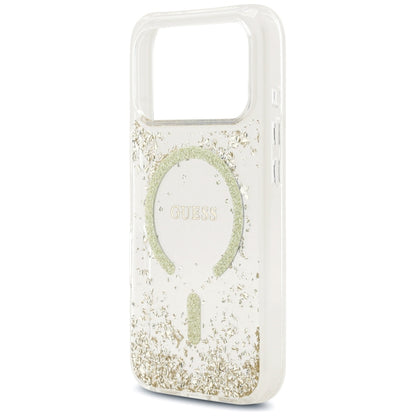 MagSafe-kotelo Apple iPhone 17 Prolle, Guess, Resin Bottom Glitter, Kultainen