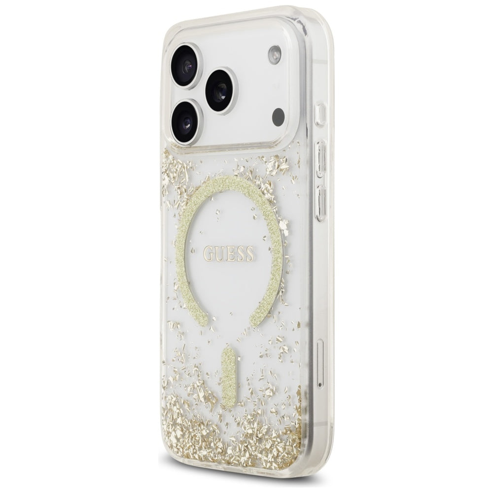 MagSafe-kotelo Apple iPhone 17 Prolle, Guess, Resin Bottom Glitter, Kultainen
