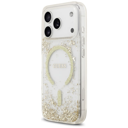 MagSafe-kotelo Apple iPhone 17 Prolle, Guess, Resin Bottom Glitter, Kultainen