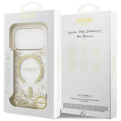 MagSafe-kotelo Apple iPhone 17 Prolle, Guess, Resin Bottom Glitter, Kultainen