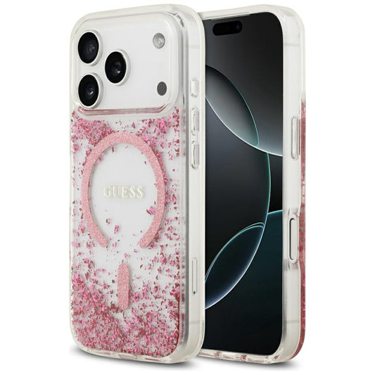 MagSafe-kotelo Apple iPhone 17 Prolle, Guess, Resin Bottom Glitter, Pinkki