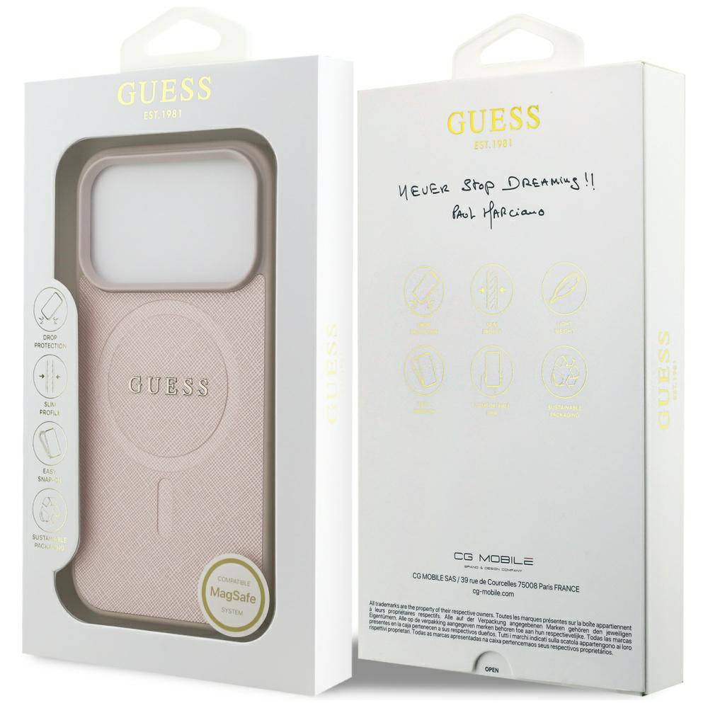 MagSafe-kotelo Apple iPhone 17 Prolle, Guess, Saffiano Classic Logo, Pinkki