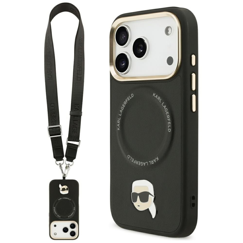 MagSafe-kotelo Apple iPhone 17 Prolle, Karl Lagerfeld, Big Strap Karl Metal Logo, Musta