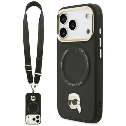 MagSafe-kotelo Apple iPhone 17 Prolle, Karl Lagerfeld, Big Strap Karl Metal Logo, Musta