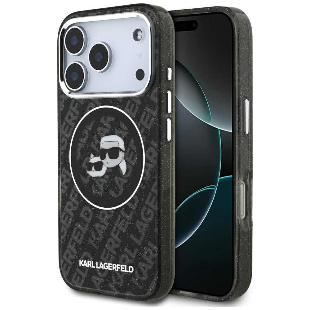 MagSafe-kotelo Apple iPhone 17 Prolle, Karl Lagerfeld, Glitter Karl & Choupette Head, Musta