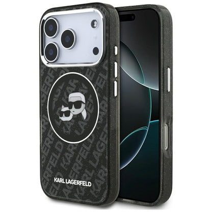 MagSafe-kotelo Apple iPhone 17 Prolle, Karl Lagerfeld, Glitter Karl & Choupette Head, Musta