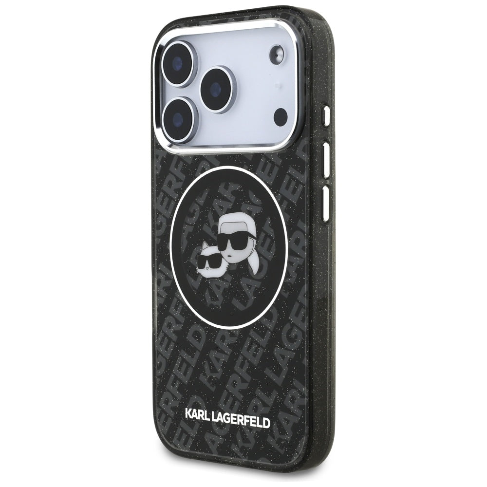 MagSafe-kotelo Apple iPhone 17 Prolle, Karl Lagerfeld, Glitter Karl & Choupette Head, Musta