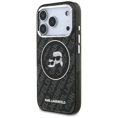 MagSafe-kotelo Apple iPhone 17 Prolle, Karl Lagerfeld, Glitter Karl & Choupette Head, Musta
