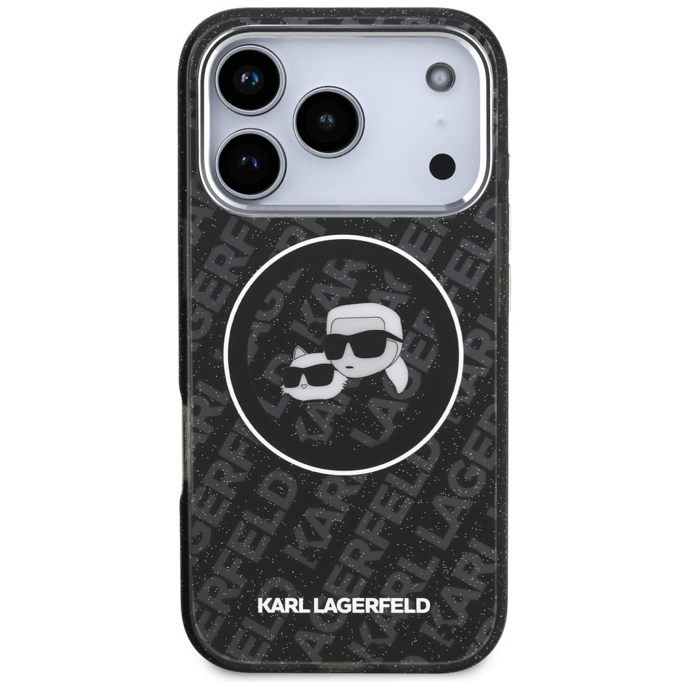MagSafe-kotelo Apple iPhone 17 Prolle, Karl Lagerfeld, Glitter Karl & Choupette Head, Musta