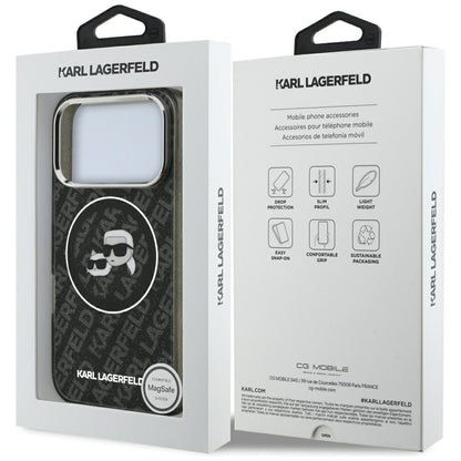 MagSafe-kotelo Apple iPhone 17 Prolle, Karl Lagerfeld, Glitter Karl & Choupette Head, Musta