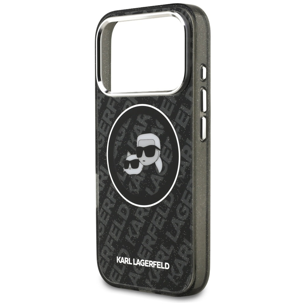 MagSafe-kotelo Apple iPhone 17 Prolle, Karl Lagerfeld, Glitter Karl & Choupette Head, Musta
