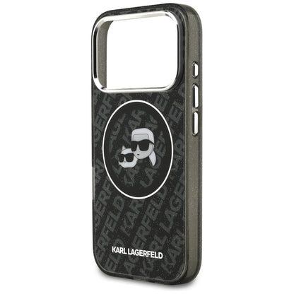 MagSafe-kotelo Apple iPhone 17 Prolle, Karl Lagerfeld, Glitter Karl & Choupette Head, Musta