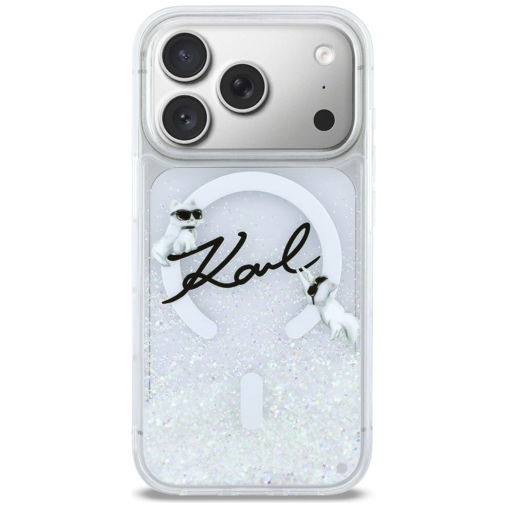 MagSafe-kotelo Apple iPhone 17 Prolle, Karl Lagerfeld, Glitter Karl Script Logo, Läpinäkyvä
