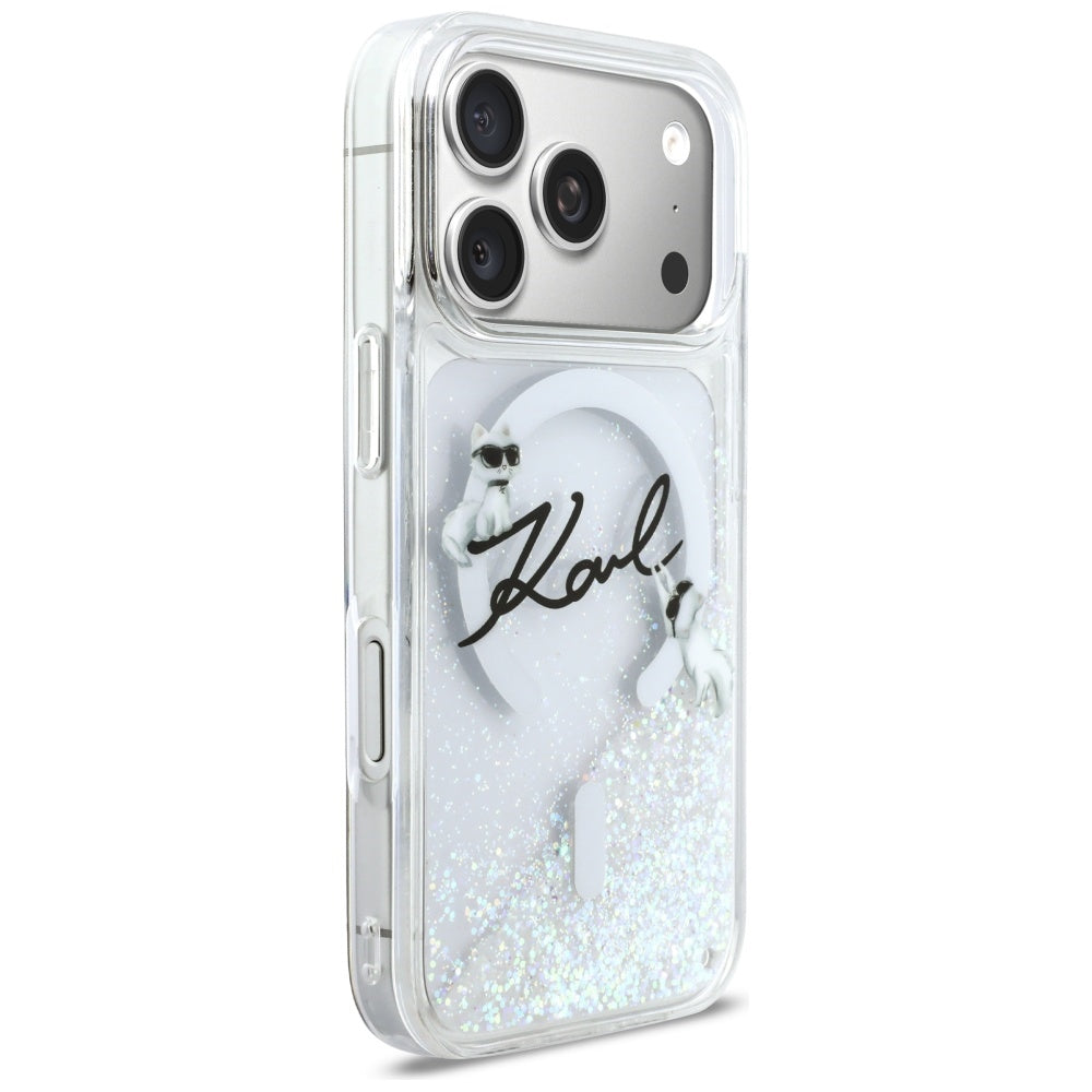 MagSafe-kotelo Apple iPhone 17 Prolle, Karl Lagerfeld, Glitter Karl Script Logo, Läpinäkyvä