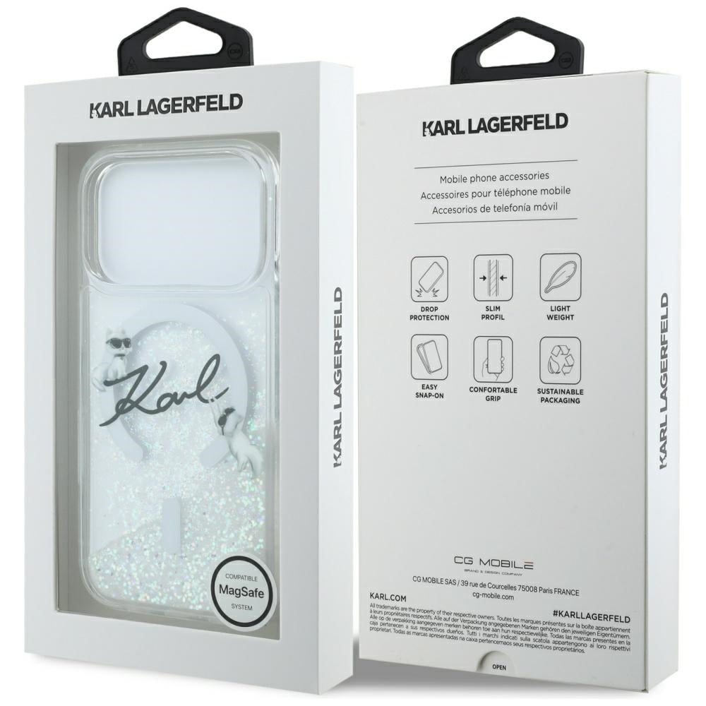 MagSafe-kotelo Apple iPhone 17 Prolle, Karl Lagerfeld, Glitter Karl Script Logo, Läpinäkyvä