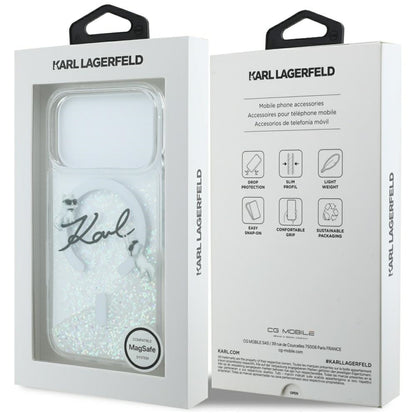 MagSafe-kotelo Apple iPhone 17 Prolle, Karl Lagerfeld, Glitter Karl Script Logo, Läpinäkyvä