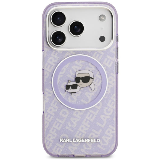 MagSafe-kotelo Apple iPhone 17 Prolle, Karl Lagerfeld, IML Glitter Karl & Choupette's Heads, Violetti