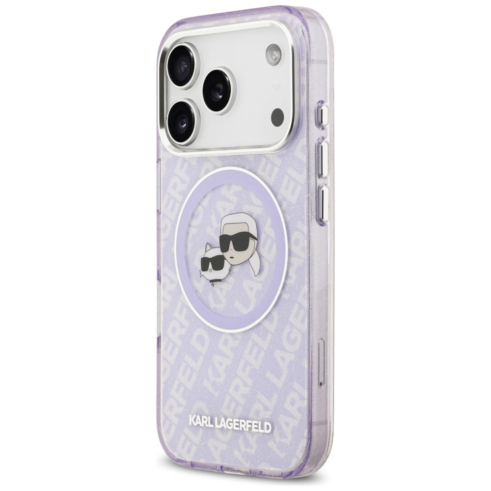 MagSafe-kotelo Apple iPhone 17 Prolle, Karl Lagerfeld, IML Glitter Karl & Choupette's Heads, Violetti