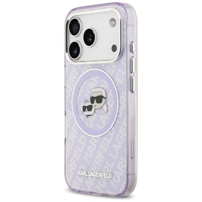MagSafe-kotelo Apple iPhone 17 Prolle, Karl Lagerfeld, IML Glitter Karl & Choupette's Heads, Violetti