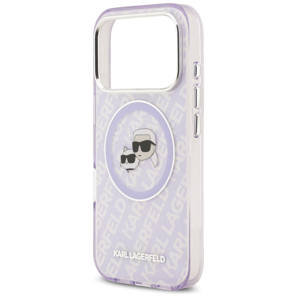 MagSafe-kotelo Apple iPhone 17 Prolle, Karl Lagerfeld, IML Glitter Karl & Choupette's Heads, Violetti