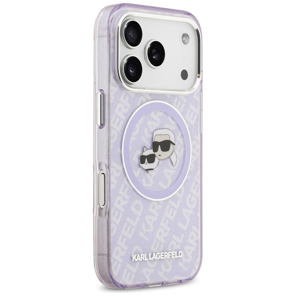 MagSafe-kotelo Apple iPhone 17 Prolle, Karl Lagerfeld, IML Glitter Karl & Choupette's Heads, Violetti