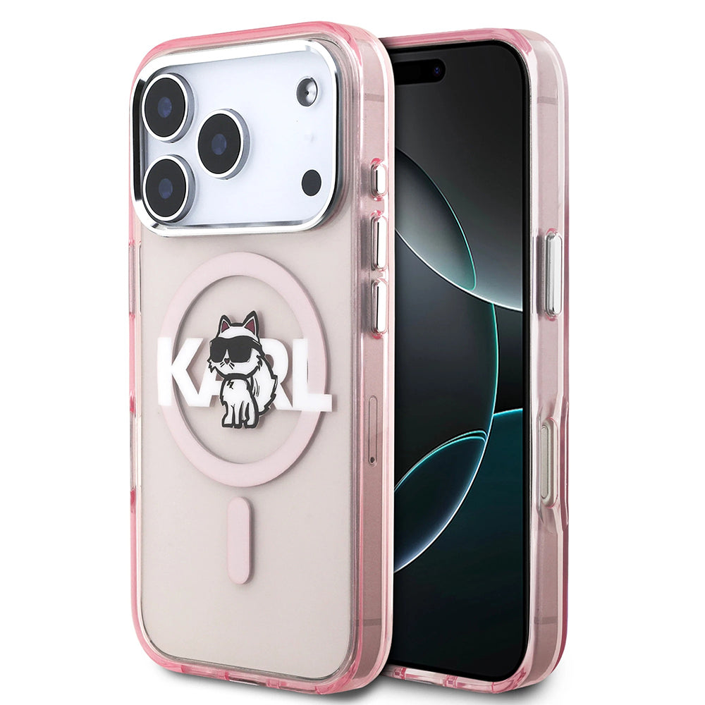 MagSafe-kotelo Apple iPhone 17 Prolle, Karl Lagerfeld, IML Sketch Logo Choupette, Pinkki