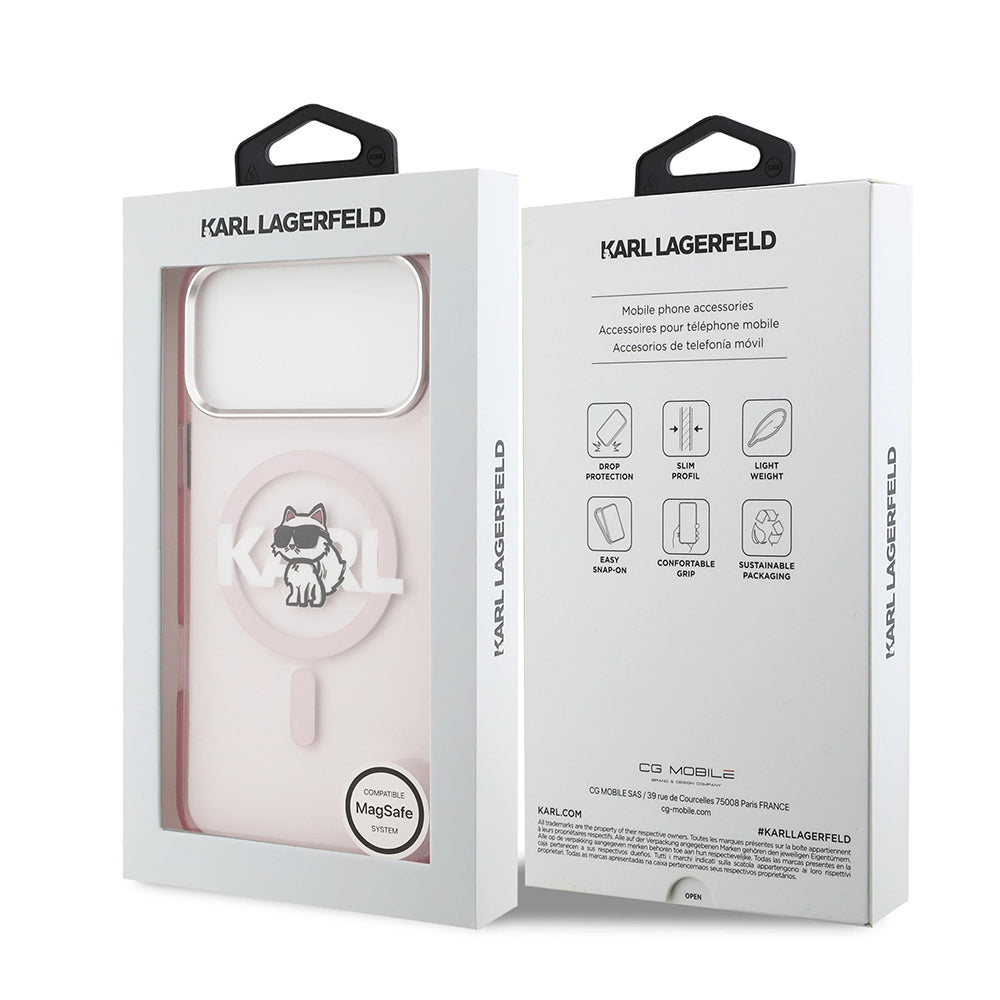 MagSafe-kotelo Apple iPhone 17 Prolle, Karl Lagerfeld, IML Sketch Logo Choupette, Pinkki