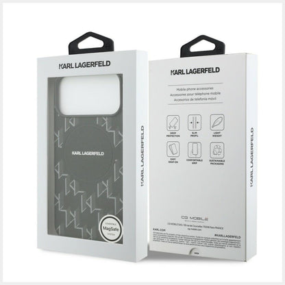 MagSafe Case for Apple iPhone 17 Pro, Karl Lagerfeld, KL Monogram Logo, Black