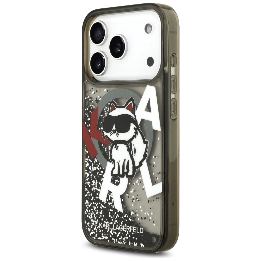 MagSafe-kotelo Apple iPhone 17 Prolle, Karl Lagerfeld, Liquid Glitter Choupette -logo, musta