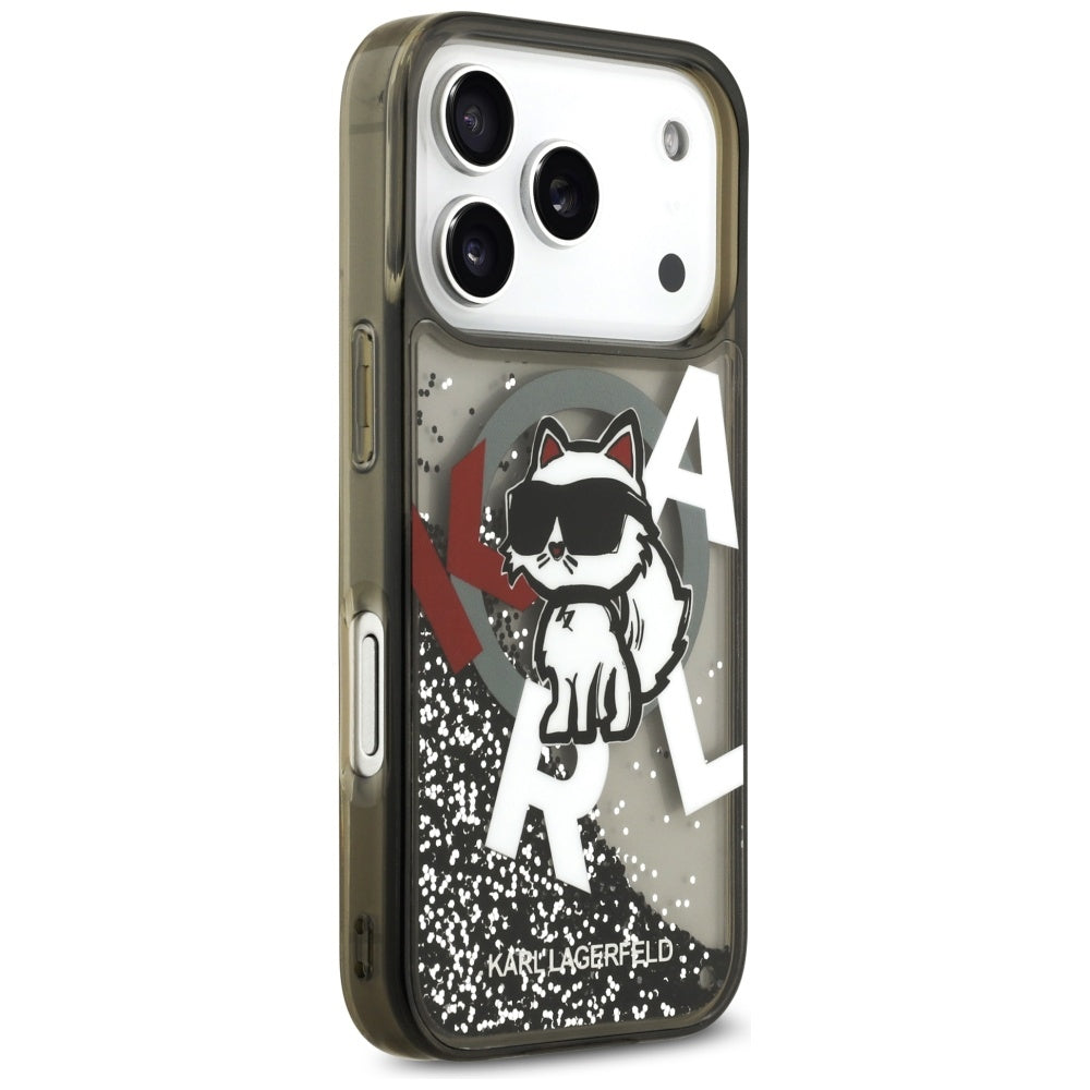 MagSafe-kotelo Apple iPhone 17 Prolle, Karl Lagerfeld, Liquid Glitter Choupette -logo, musta