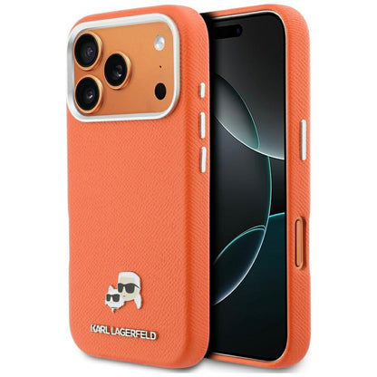 MagSafe-kotelo Apple iPhone 17 Prolle, Karl Lagerfeld, Saffiano Karl & Choupette Pins, Oranssi
