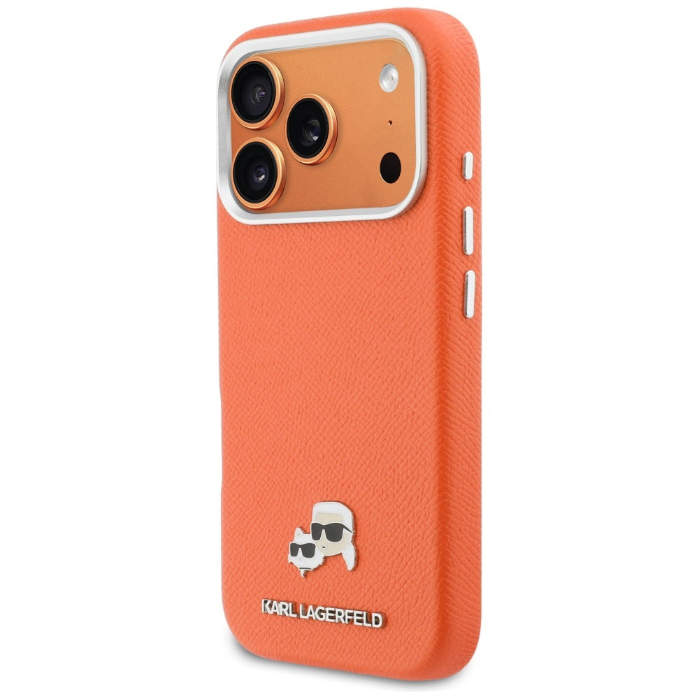 MagSafe-kotelo Apple iPhone 17 Prolle, Karl Lagerfeld, Saffiano Karl & Choupette Pins, Oranssi